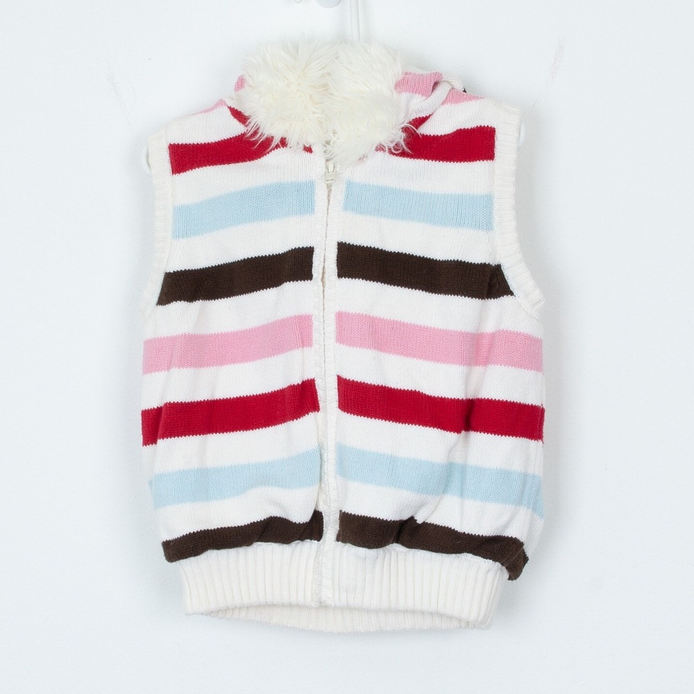 Gymboree Girls Winter Snowflake Faux Fur Striped Sweater Vest Size Small 5/6‎